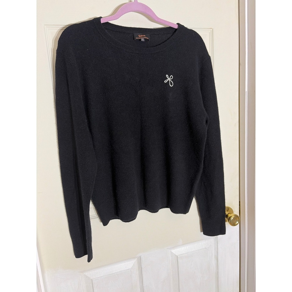 Quince Mens Black Large Mongolian Cashmere Crewneck Sweater old money logo